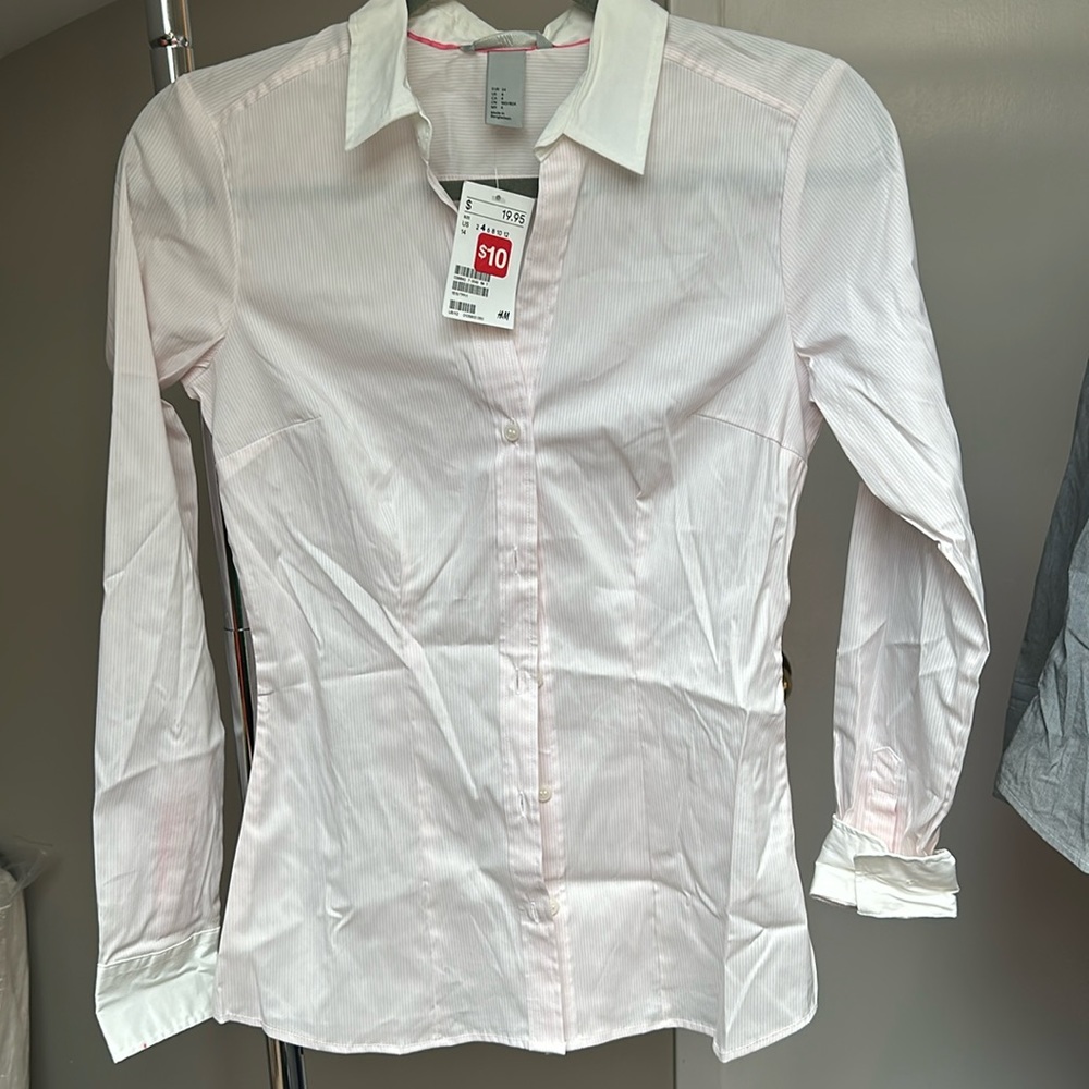 NWT H&M size 4 pink/white striped button down